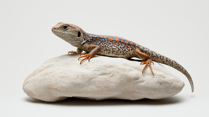 Fototapeta premium Bunter Gecko mit floralen Mustern auf einem Stein