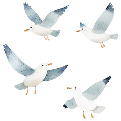 Obraz premium minimalistic watercolor of happy smiling and the seagulls are flying