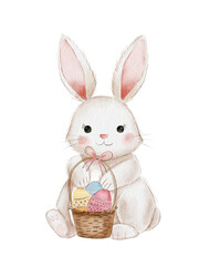 Cute Watercolor rabbit Easter eggs hand paint,Cartoon Bunny isolated on white background