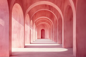 an architectural corridor with arched columns and a simple geometric background, emphasizing clean lines and spatial depth pastel background