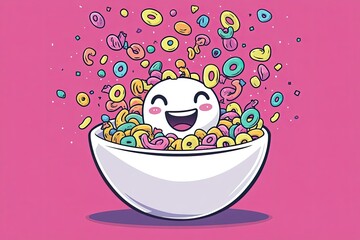 Happy Character Enjoying Colorful Cereal Breakfast