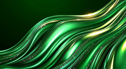 Abstract Green Metallic Waves with Glittering Highlights