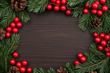 Christmas Greenery and Berries Frame - perfect for festive backgrounds holiday invitations or seasonal designs