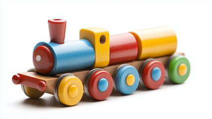 minimal Colorful wooden toy train isolated on white background
