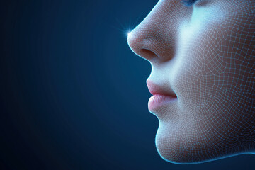 3D digital representation of a human profile showing facial features in a wireframe design