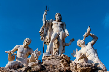 Fontana del dio Nettuno in Piazza del Popolo. Roma, Italia