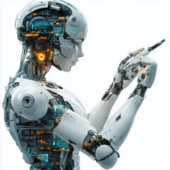 Fototapeta premium Robotics and artificial intelligence (AI) technology are using computers.