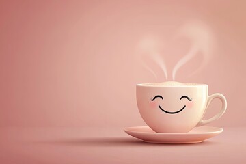 Happy Coffee Cup with Heart Shaped Steam