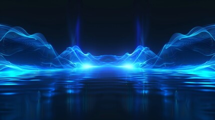 A glowing digital background with neon blue circuits and abstract patterns, isolated on a dark backdrop.