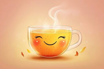 Happy Smiling Tea Cup with Autumn Leaves