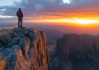 Fototapeta premium hiker on top of mountain