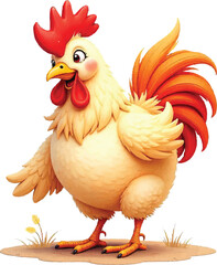 Watercolor vector of a cartoon rooster animation, isolated on a white background, eps.