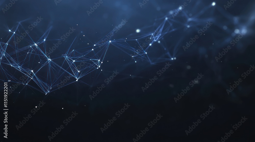 Poster abstract network connection: digital nodes and lines in dark blue