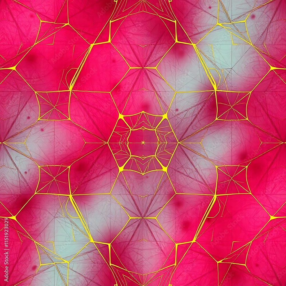 Poster pink and gold geometric pattern: an abstract design with a kaleidoscopic effect. the pattern is made