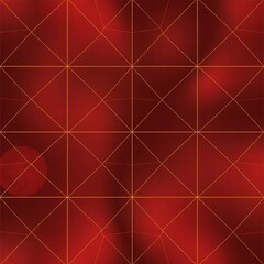 Crimson Grid: Abstract Red Background with Golden Lines 