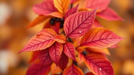 A close-up view of vibrant autumn leaves, their delicate veins and intricate patterns highlighted by droplets of water, creating a stunning display of nature's artistry.