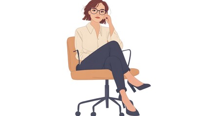 A woman in professional attire sitting on an office chair, clipart in cartoon style