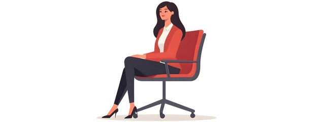 A woman in professional attire sitting on an office chair, clipart in cartoon style