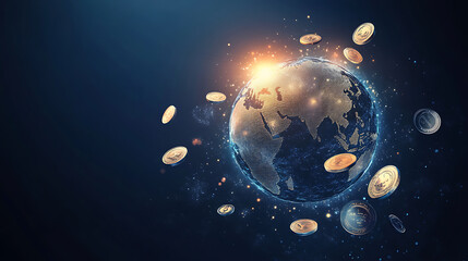 Naklejka premium Investing in financial growth global impact of coins on economic development and sustainability