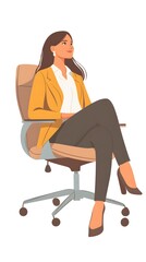 A woman in professional attire sitting on an office chair, clipart in cartoon style