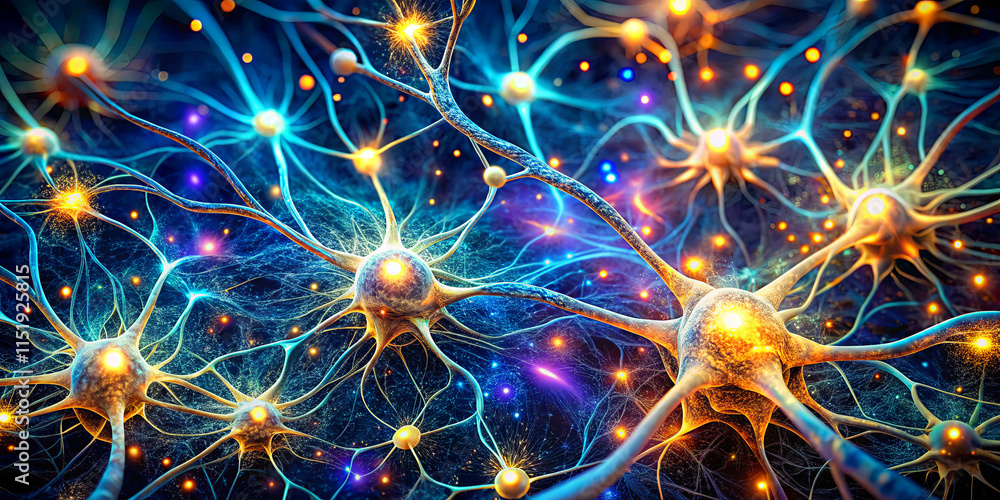 Poster this captivating visual captures a dense network of neurons, illustrating the complexity of neural c