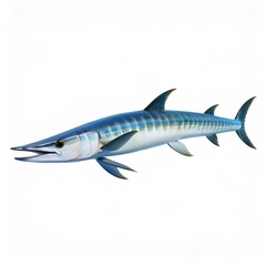 Realistic 3d illustration of a great barracuda swimming underwater, isolated on a white background