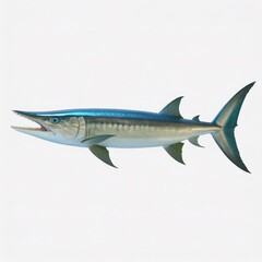 Obraz premium Menacing 3D barracuda rendering, sharp teeth exposed, white background isolation