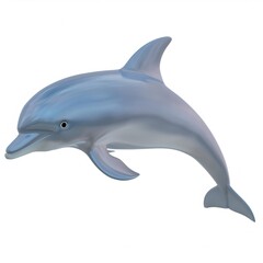Fototapeta premium Cheerful cartoon dolphin leaping with vivid colors, floating against clean white background, rendering playful marine character with full depth