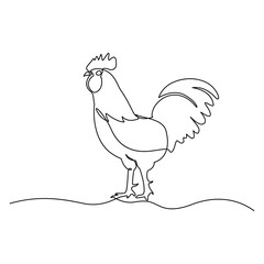 Hen in continuous line art drawing style. Chicken minimalist black linear design isolated on white background, One continuous line drawing of a hen.one line drawing of a broiler.