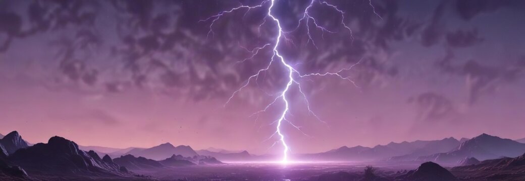 Light pink background with electric blue lightning striking across the horizon, cloud formations, soft illumination, lightning bolt