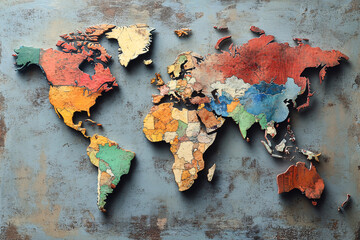 Artistic world map-inspired designs featuring human silhouettes, hands, and faces integrated with geographic elements, symbolizing global unity and diversity