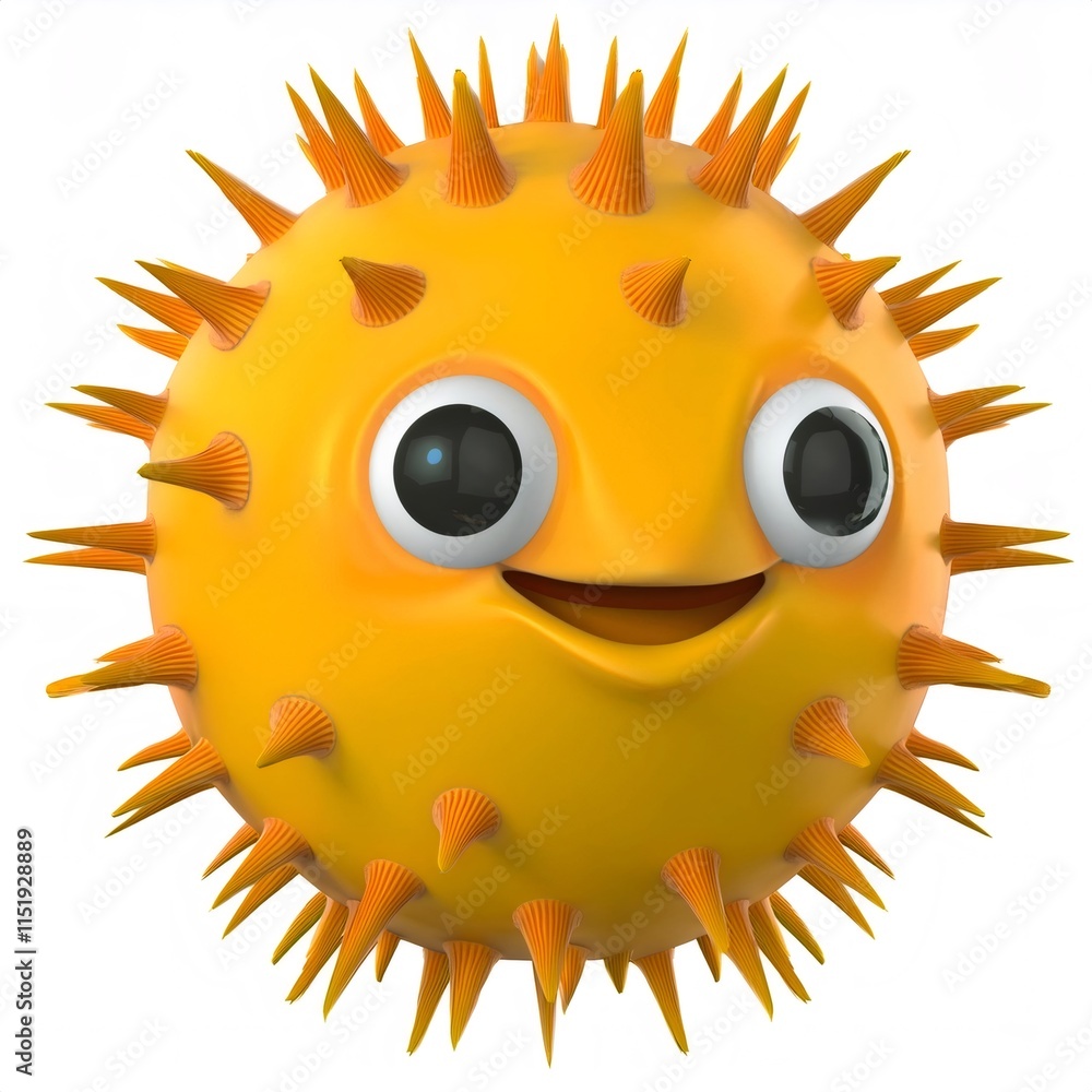 Poster 3d rendering of a funny cartoon pufferfish with big eyes, isolated on white background with full dep