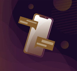 Vector illustration with smartphone chat screen and abstract background