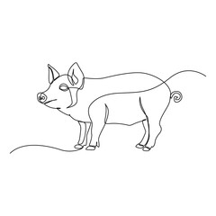Pig one line continuous drawing. Piggy silhouette. Farm animal continuous one line illustration, Pig in continuous line art drawing style. Abstract pig silhouette minimalist black linear design.