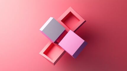 Abstract Composition: Interlocking Pastel Cubes on a Pink Background