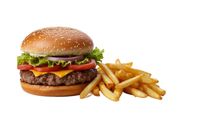 Delicious burger and french potato fries, cut out

