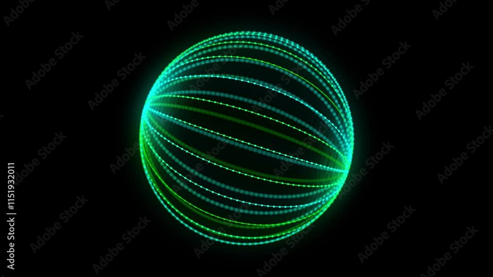 Poster Abstract green sphere with connecting dots and lines. Wireframe technology sphere. Big data visualization. 3d rendering.
