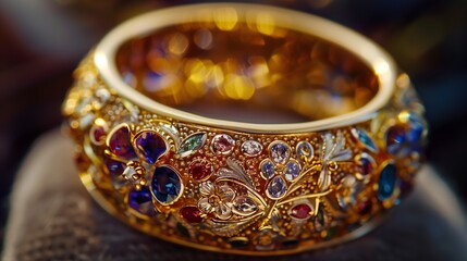 Golden wedding ring with flowers close-up, Sergiev Posad, Moscow region, Russia