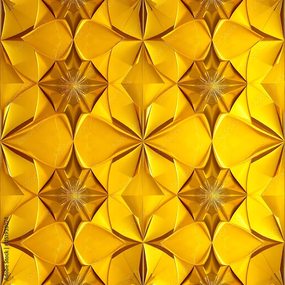 Poster golden geometric pattern: a seamless, intricate pattern of gleaming golden shapes, creating a dazzli