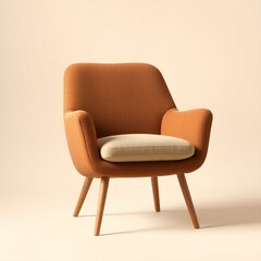 An image of an armchair rendered in natural earth tones, featuring browns, beiges, and muted colors