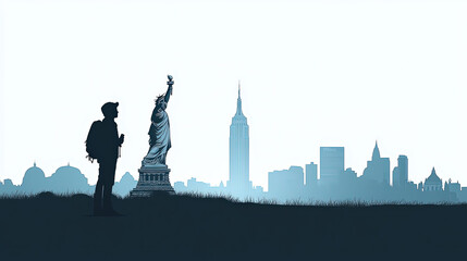 silhouette of a person with iconic landmark