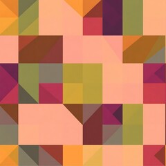Abstract Geometric Pattern: A captivating abstract design featuring a seamless pattern of vibrant geometric shapes in shades of red, yellow, green, and brown.
