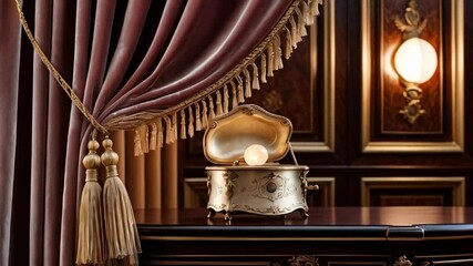 Luxury hotel room with antique decor and vintage wooden furniture