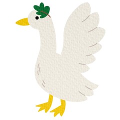 Goose or duck Flaps Wings,sit on leaf Vector Illustration on white background.