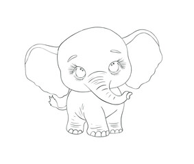 Elephant linear drawing. Elephants coloring page