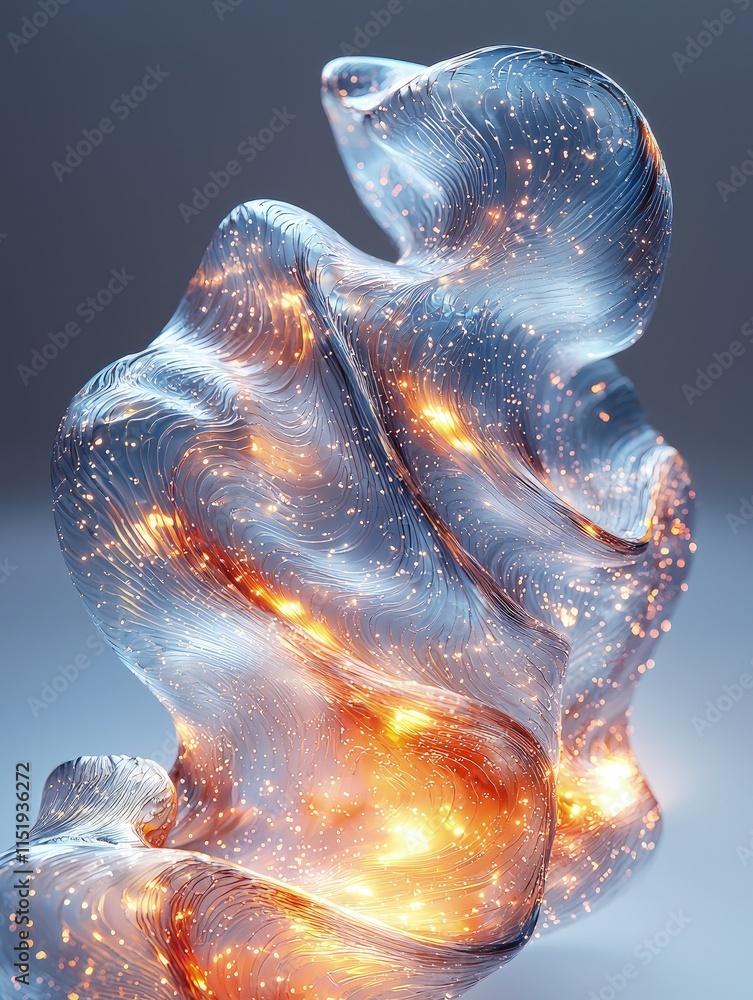 Poster a luminous abstract form with swirling patterns of light and texture. ideal for digital art backgrou