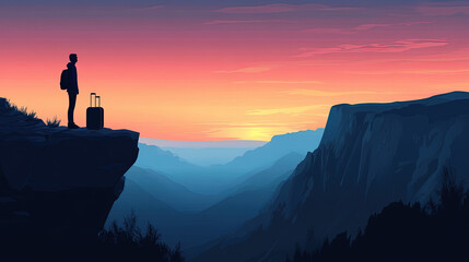 silhouette of a person in the mountains