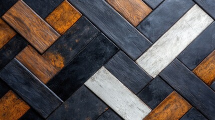 Textured Wooden Floor Design in Black, Brown, and White Colors