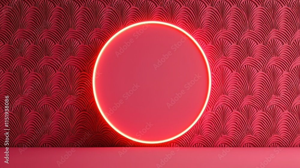 Poster a minimalistic design featuring a glowing red circle against a textured pink wall, creating a striki