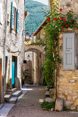 Obraz premium Châtillon en Diois, in the Drôme department, southeastern France. Medieval streets and houses in the center of the village. Châtillon is one of Most Beautiful Villages of France.
